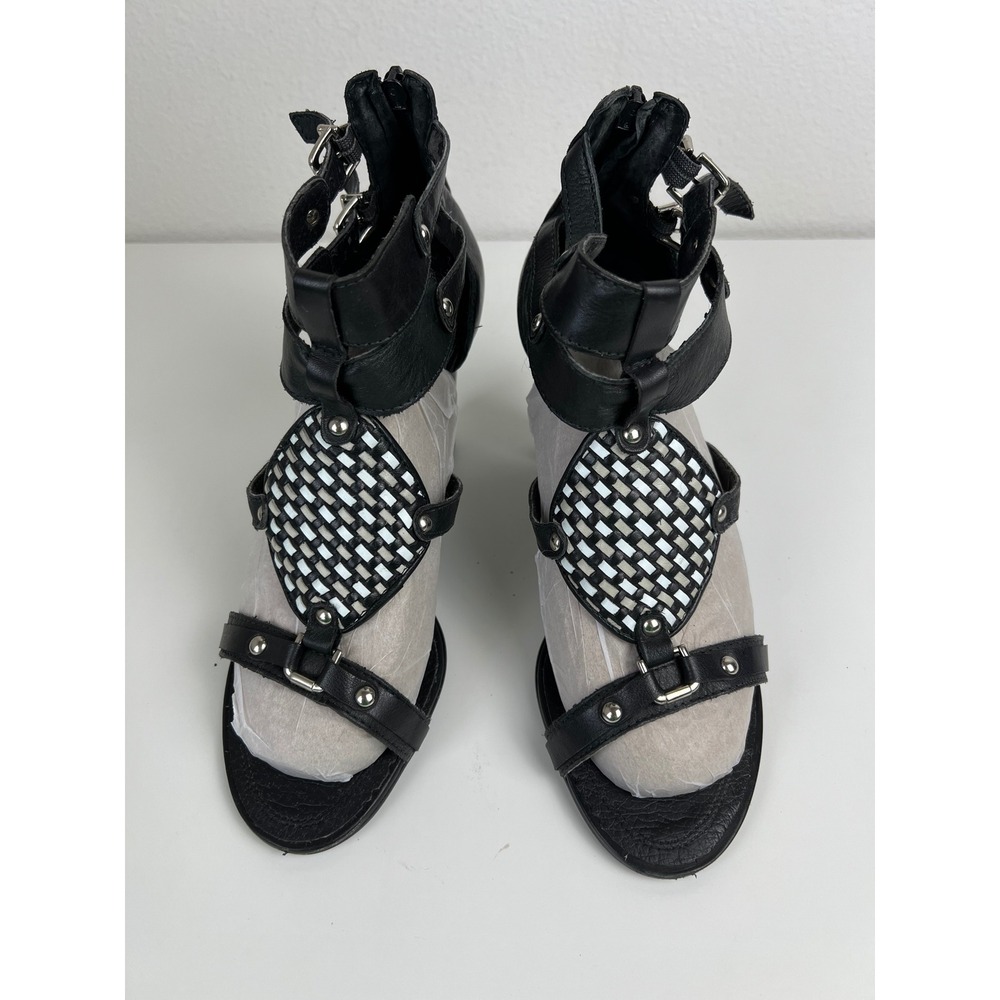 Joseph Griffin LA Collect Y2K Black Leather Gladiator Woven Heels Sandals‎ US 10